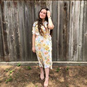 Yellow floral wrap dress